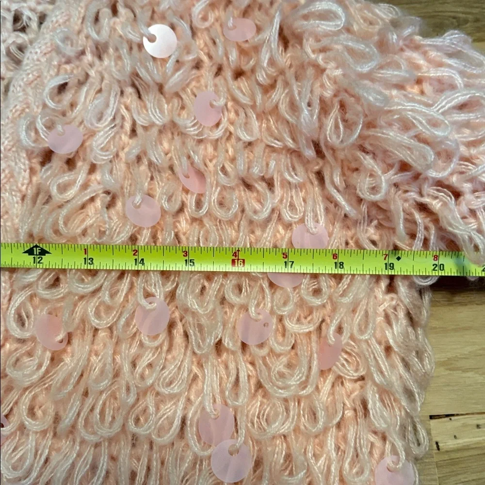 Main Strip Shaggy Lopped Knit & Sequin Pink Textured Cardigan Women’s M - Picture 6 of 13